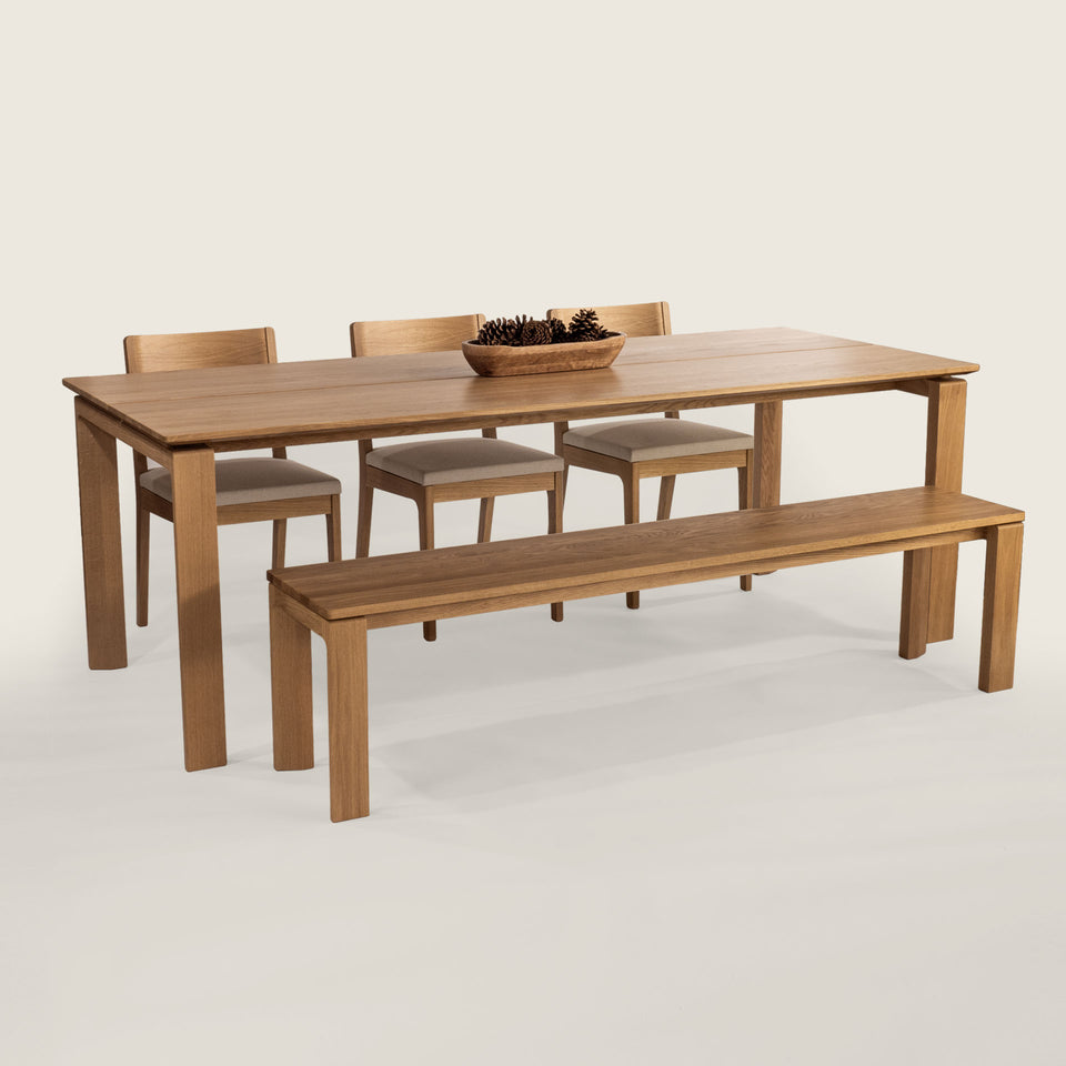 white oak dining table and bench