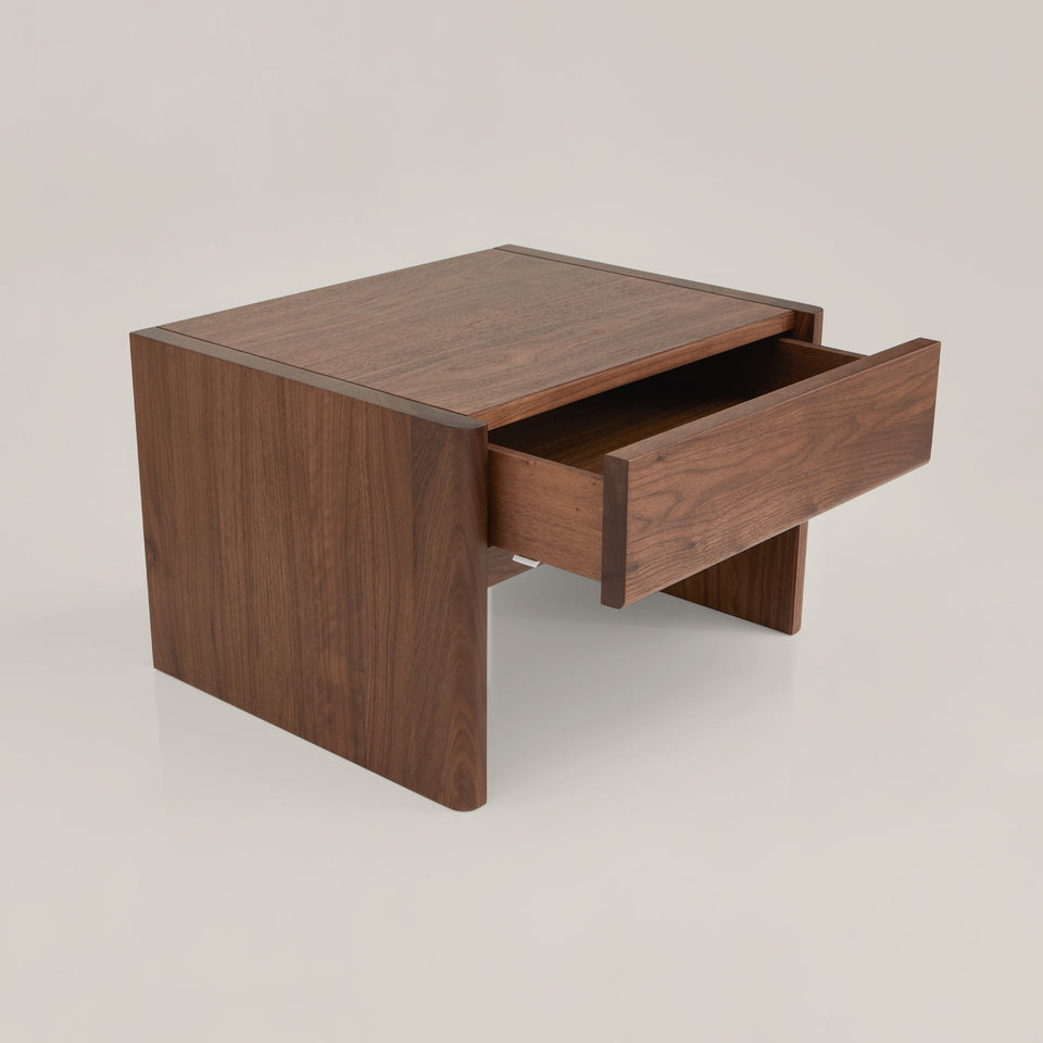 Solid walnut side table with drawer