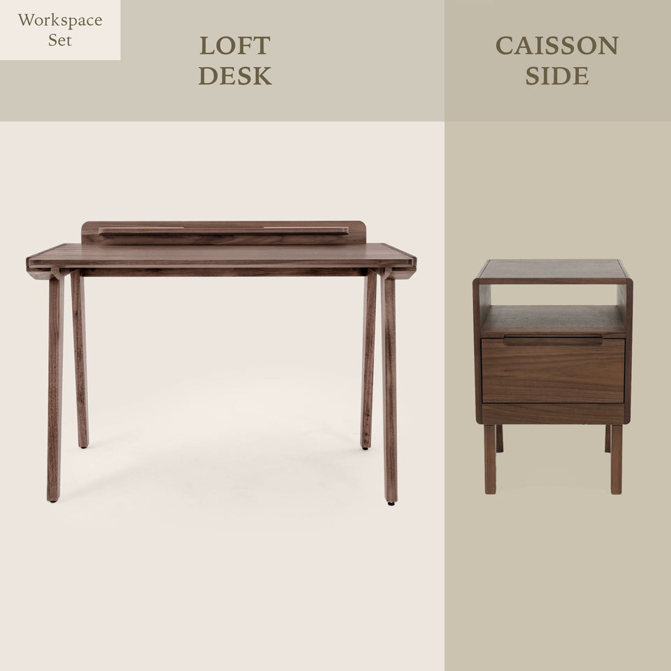 Desk with drawer, Walnut desk with side table