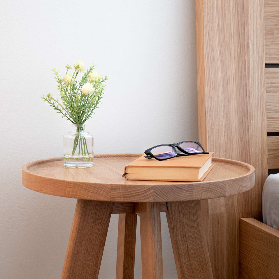 round side table , wood nightstand