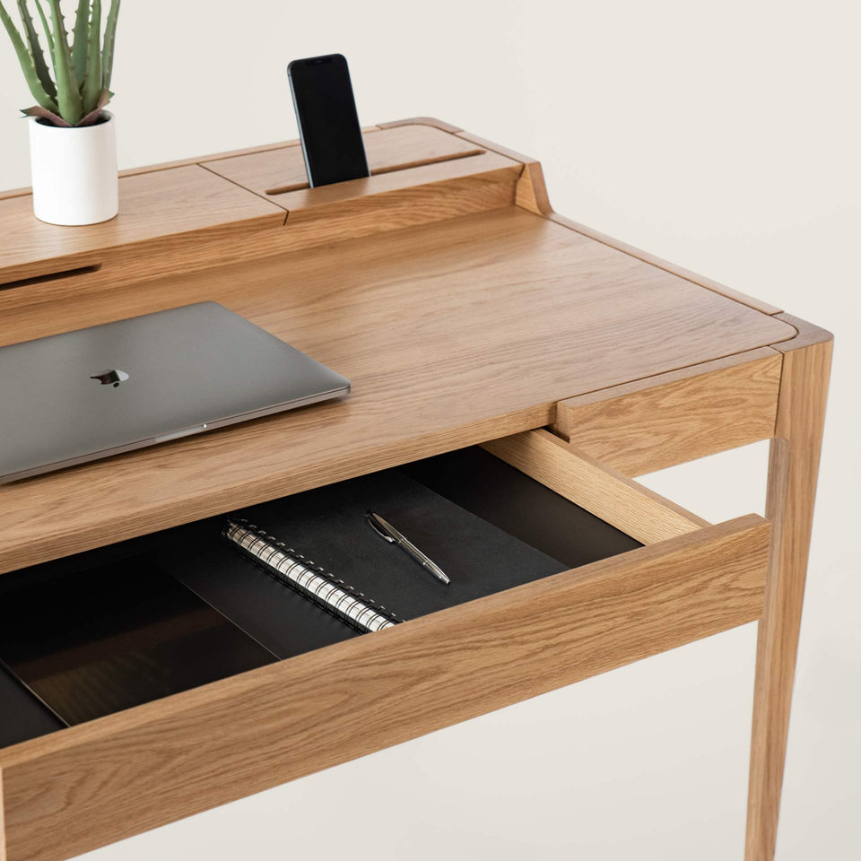 Mid century desk with cable management  and drawer