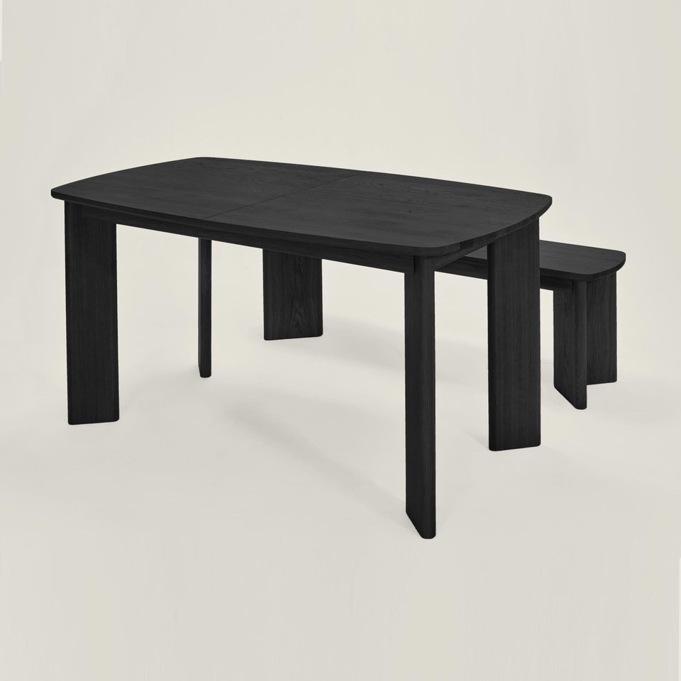 black oak extendable dining table with bench