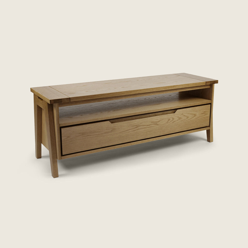 oak media console with drawer, scandinavian furniture